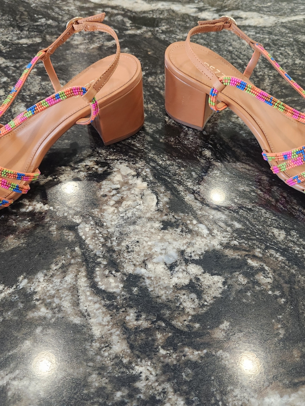 Arezzo Multicolor Beaded T-Strap Sandals - Tan - Picture 2 of 6